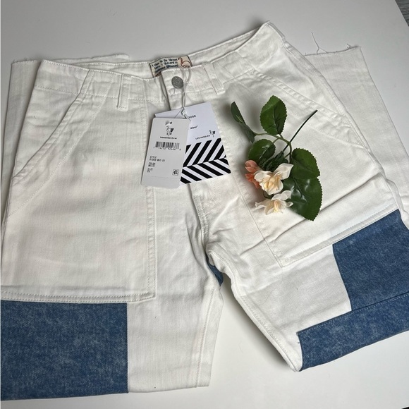 Free People x Sandrine Rose patchwork denim blue and white jeans. NWT - Picture 2 of 16